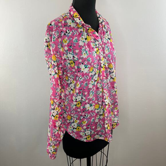 Anthro Holding Horses Pink Floral Print Long Sleeve Button-Down Cotton Shirt 10 - Picture 2 of 7
